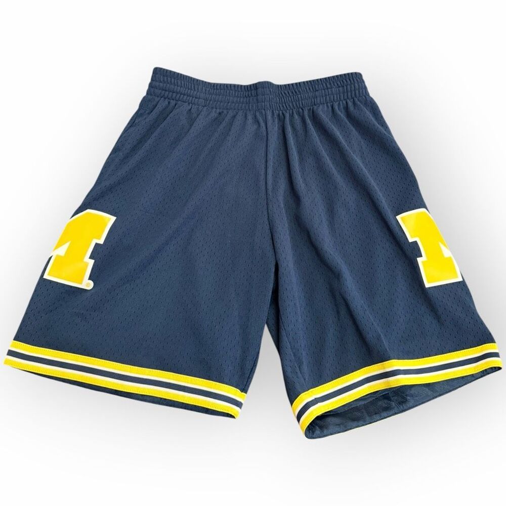 Mitchell & Ness Michigan Wolverines 1991 Mens Navy Authentic Shorts size L New